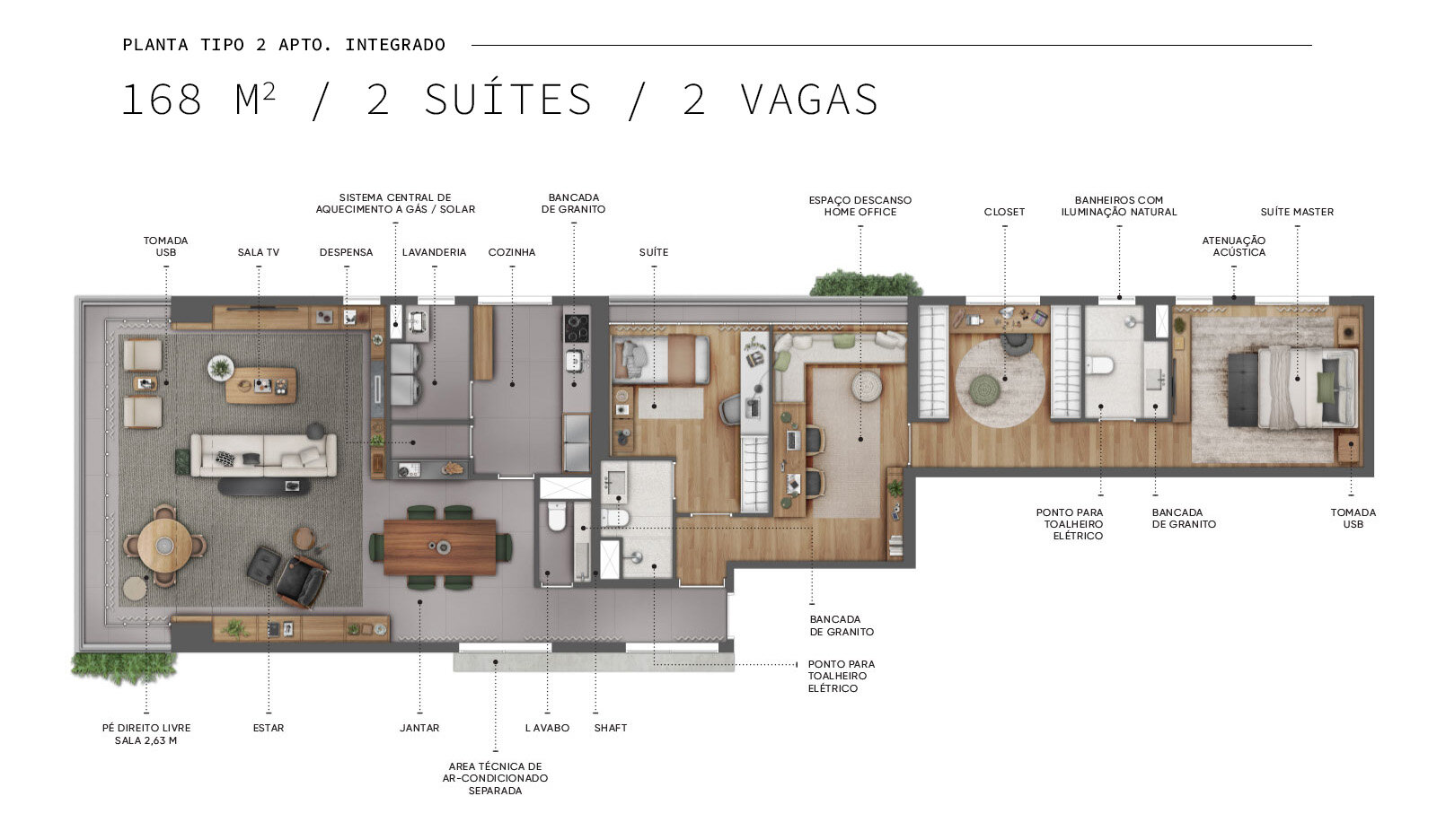 168m² — 2 suítes