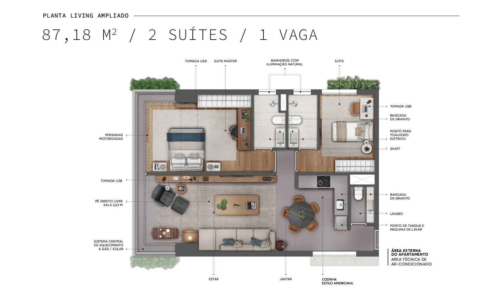 87m² — Living ampliado