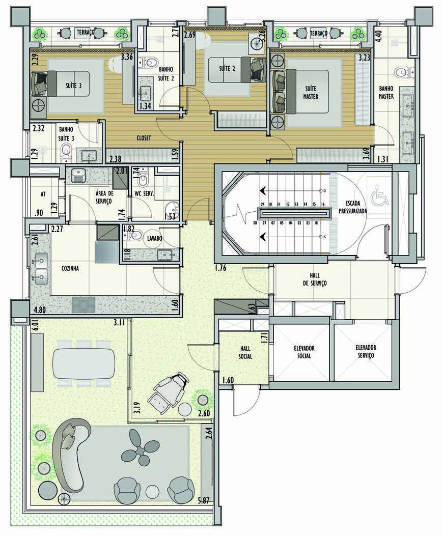 Planta ilustrativa do apartamento de 139 m²