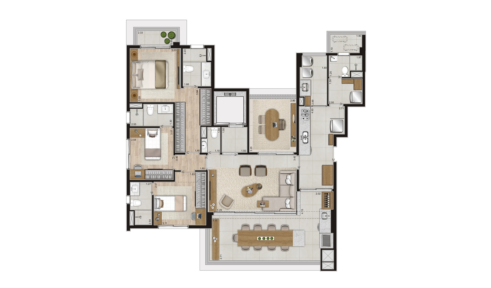 Tipo 150m² — terraço com caixilho
