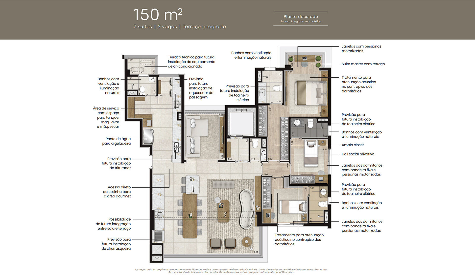Tipo 150m² — terraço integrado